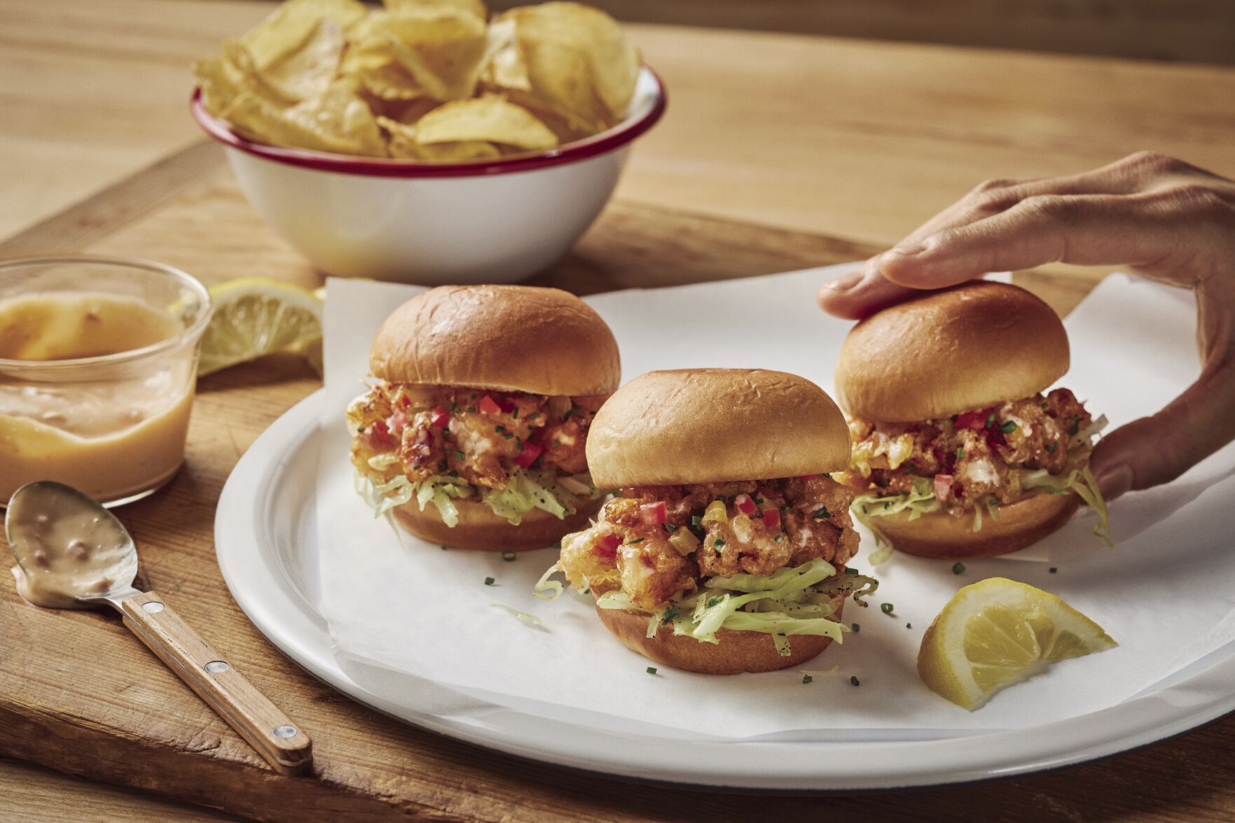 Lobster shank sliders with spicy mayonnaise
